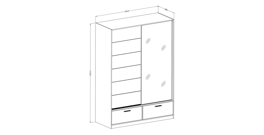 Armoire EOS 2 portes coulissantes avec miroir et fermeture silencieuse 150 cm