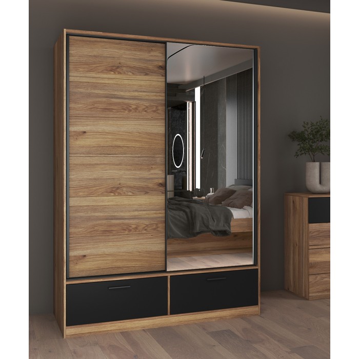 Armoire EOS 2 portes coulissantes avec miroir et fermeture silencieuse 150 cm