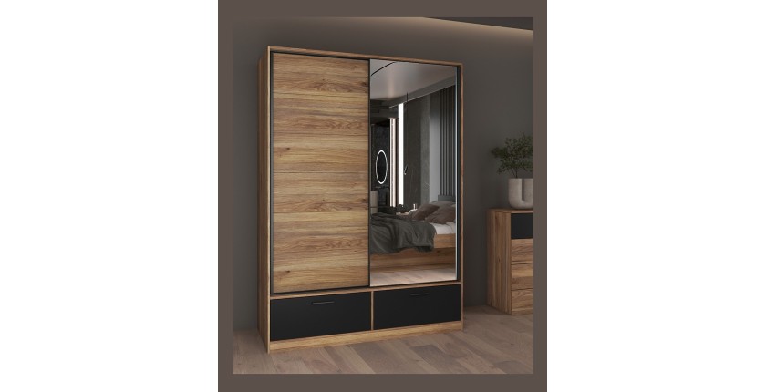 Armoire EOS 2 portes coulissantes avec miroir et fermeture silencieuse 150 cm