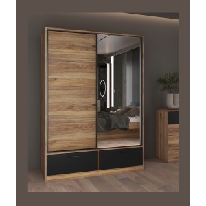 Armoire EOS 2 portes coulissantes avec miroir et fermeture silencieuse 150 cm