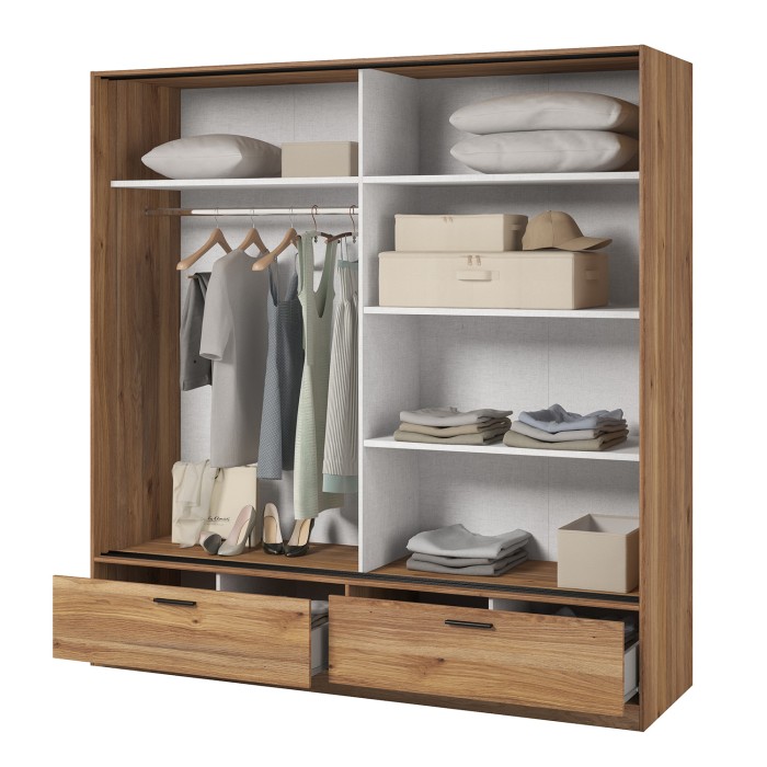 Armoire EOS 2 portes coulissantes avec miroir chêne clair 180 cm