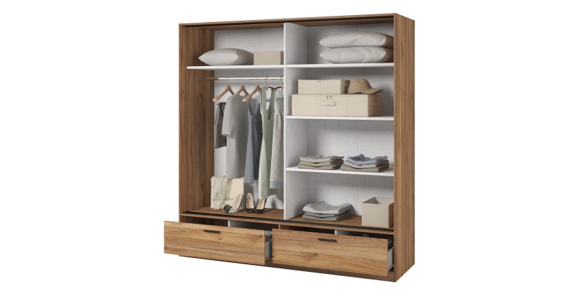 Armoire EOS 2 portes coulissantes avec miroir chêne clair 180 cm