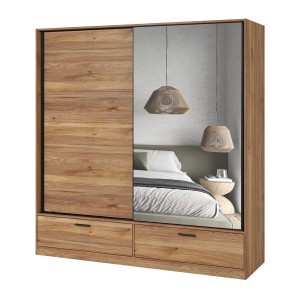 Armoire EOS 2 portes coulissantes avec miroir chêne clair 180 cm