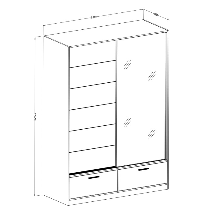 Armoire EOS 2 portes coulissantes avec miroir chêne clair 180 cm