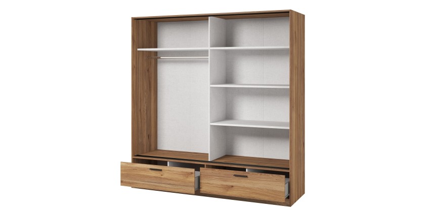 Armoire EOS 2 portes coulissantes avec miroir chêne clair 180 cm