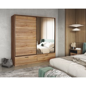 Armoire EOS 2 portes coulissantes avec miroir chêne clair 180 cm