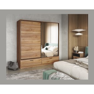 Armoire EOS 2 portes coulissantes avec miroir chêne clair 180 cm