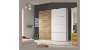 Armoire FLOYD 2 portes coulissantes chêne clair et blanc avec fermeture silencieuse 270 cm
