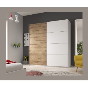 Armoire FLOYD 2 portes coulissantes chêne clair et blanc avec fermeture silencieuse 270 cm
