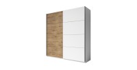 Armoire FLOYD 2 portes coulissantes chêne clair et blanc avec fermeture silencieuse 270 cm