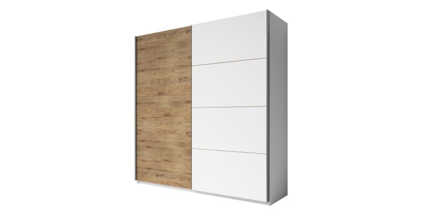 Armoire FLOYD 2 portes coulissantes chêne clair et blanc avec fermeture silencieuse 270 cm