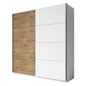 Armoire FLOYD 2 portes coulissantes chêne clair et blanc avec fermeture silencieuse 270 cm