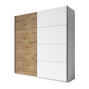 Armoire FLOYD 2 portes coulissantes chêne clair et blanc avec fermeture silencieuse 270 cm