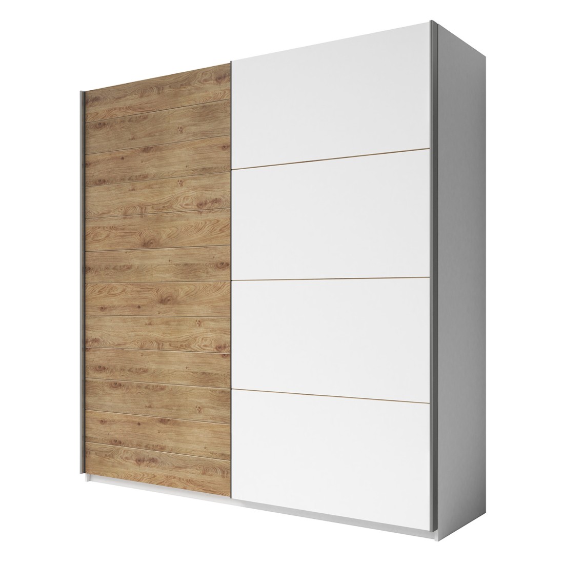 Armoire FLOYD 2 portes coulissantes chêne clair et blanc avec fermeture silencieuse 270 cm