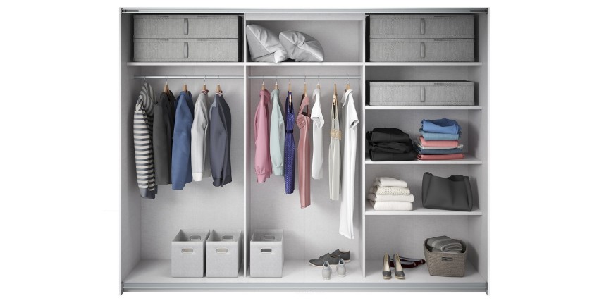 Armoire FLOYD 2 portes coulissantes chêne clair et blanc avec fermeture silencieuse 270 cm