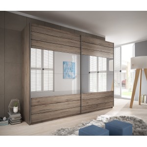 Armoire FLOYD 270 cm - 2 portes coulissantes avec miroirs coloris bois brut