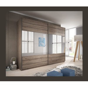 Armoire FLOYD 270 cm - 2 portes coulissantes avec miroirs coloris bois brut