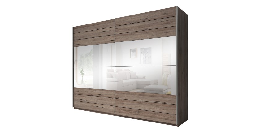 Armoire FLOYD 270 cm - 2 portes coulissantes avec miroirs coloris bois brut