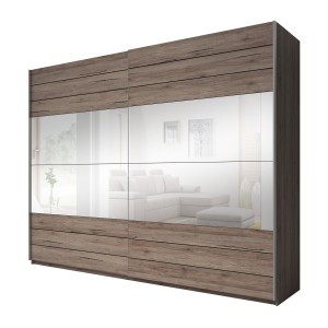 Armoire FLOYD 270 cm - 2 portes coulissantes avec miroirs coloris bois brut