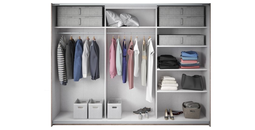 Armoire FLOYD 270 cm - 2 portes coulissantes avec miroirs coloris bois brut