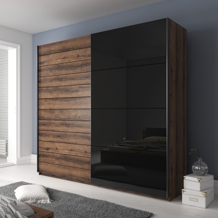Armoire FLOYD 2 portes coulissantes avec miroir sombre et fermeture silencieuse 270 cm