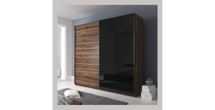 Armoire FLOYD 2 portes coulissantes avec miroir sombre et fermeture silencieuse 270 cm