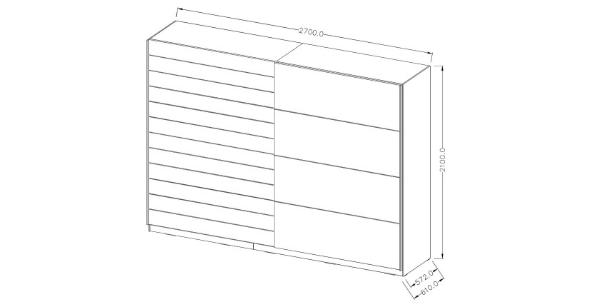 Armoire FLOYD 2 portes coulissantes avec miroir sombre et fermeture silencieuse 270 cm