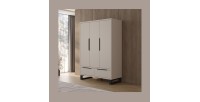 Armoire MILOS 3 portes cachemire avec 2 tiroirs et poignées métal 145 cm