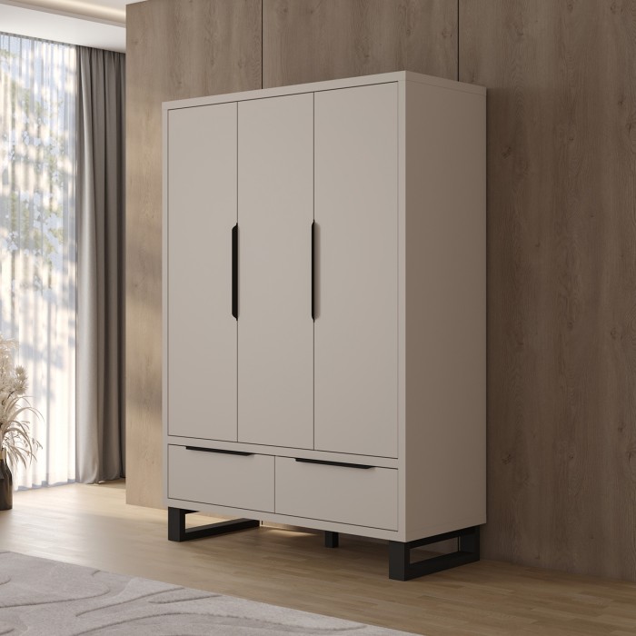 Schrank MILOS 3 Türen Kaschmir mit 2 Schubladen und Metallgriffen 145 cm