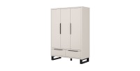 Armoire MILOS 3 portes cachemire avec 2 tiroirs et poignées métal 145 cm