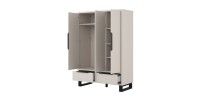 Armoire MILOS 3 portes cachemire avec 2 tiroirs et poignées métal 145 cm