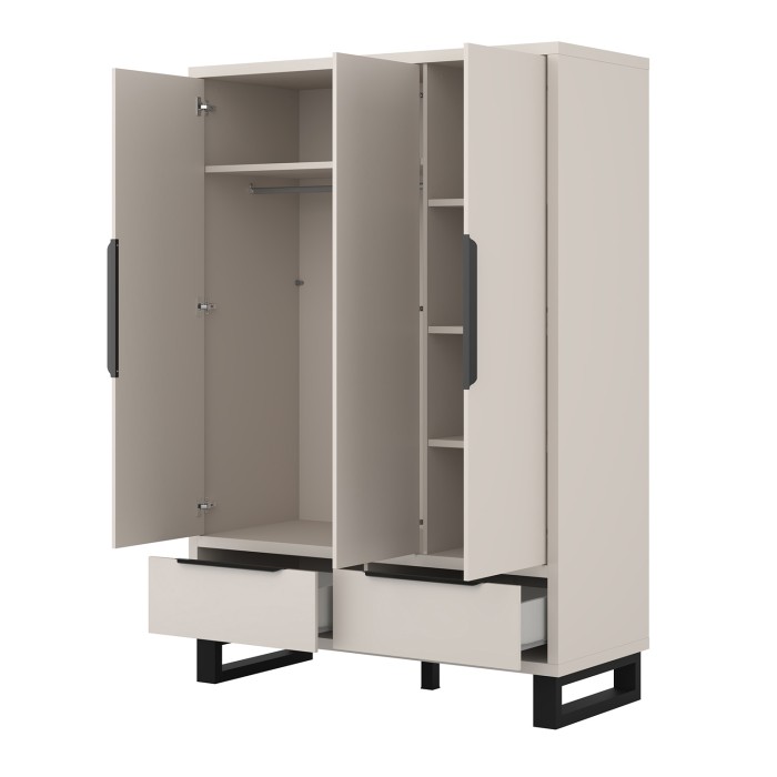 Schrank MILOS 3 Türen Kaschmir mit 2 Schubladen und Metallgriffen 145 cm