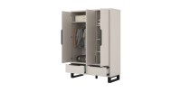 Armoire MILOS 3 portes cachemire avec 2 tiroirs et poignées métal 145 cm