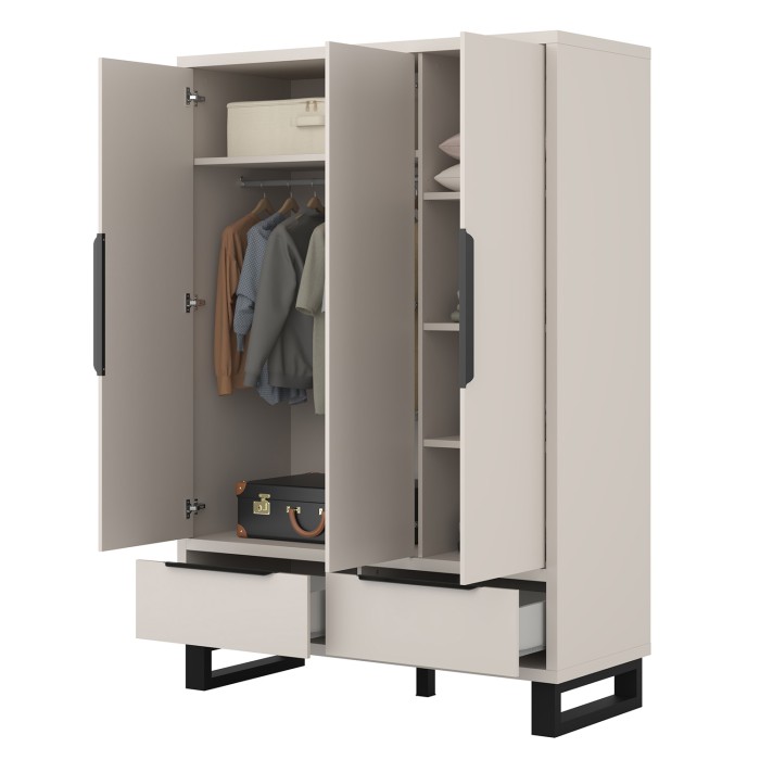 Schrank MILOS 3 Türen Kaschmir mit 2 Schubladen und Metallgriffen 145 cm