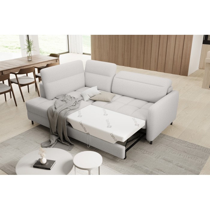 Canapé d’angle gauche convertible BARNEA 208 cm blanc avec rangement 