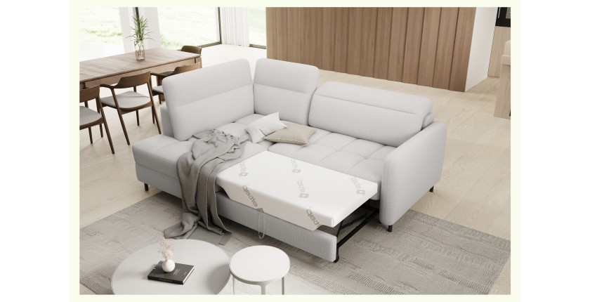 Canapé d’angle gauche convertible BARNEA 208 cm blanc avec rangement 