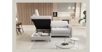 Canapé d’angle gauche convertible BARNEA 208 cm blanc avec rangement 