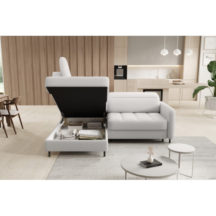 Canapé d’angle gauche convertible BARNEA 208 cm blanc avec rangement 