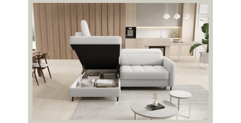 Canapé d’angle gauche convertible BARNEA 208 cm blanc avec rangement 
