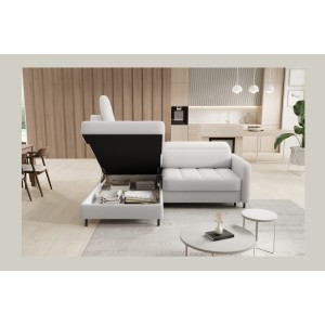 Canapé d’angle gauche convertible BARNEA 208 cm blanc avec rangement 