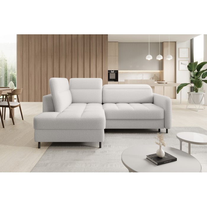 Canapé d’angle gauche convertible BARNEA 208 cm blanc avec rangement 