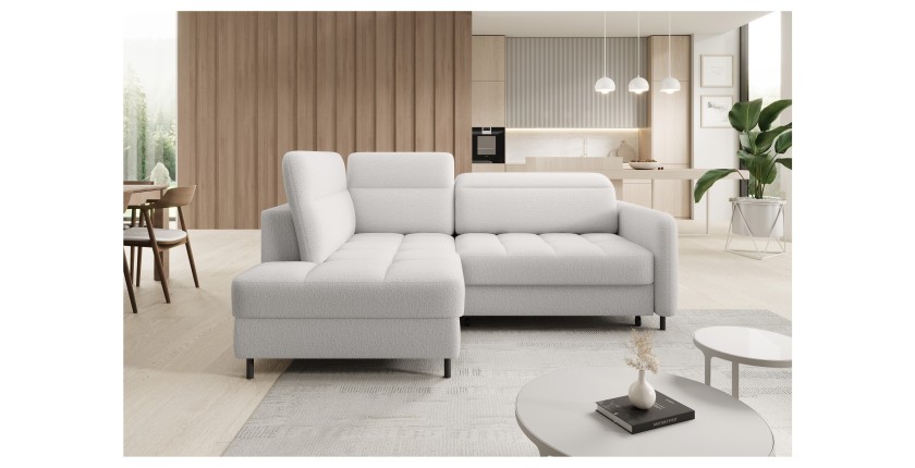 Canapé d’angle gauche convertible BARNEA 208 cm blanc avec rangement 