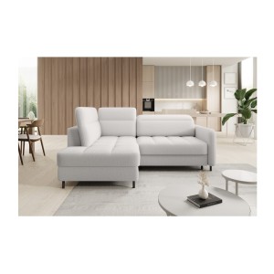 Canapé d’angle gauche convertible BARNEA 208 cm blanc avec rangement 