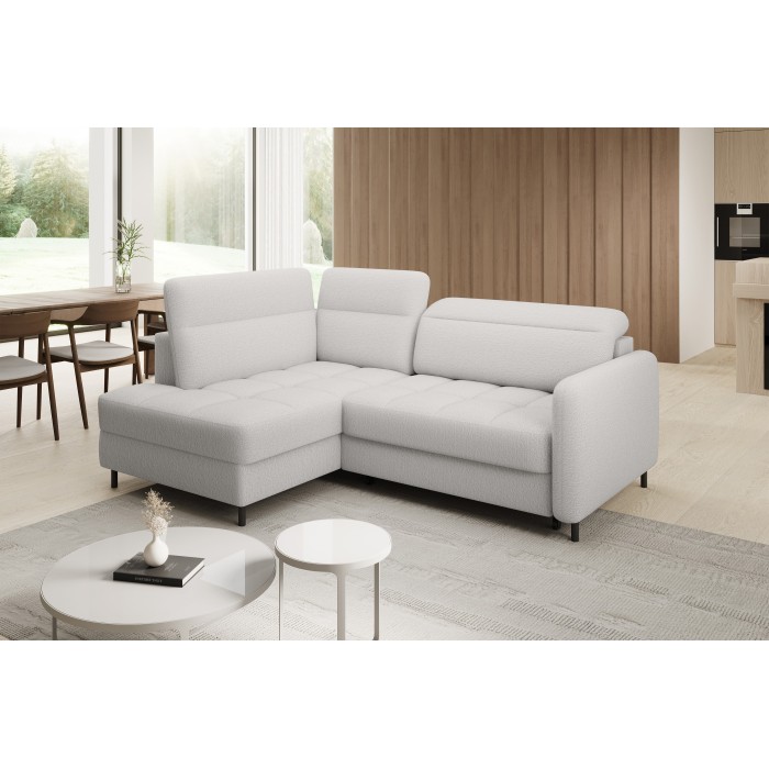Canapé d’angle gauche convertible BARNEA 208 cm blanc avec rangement 