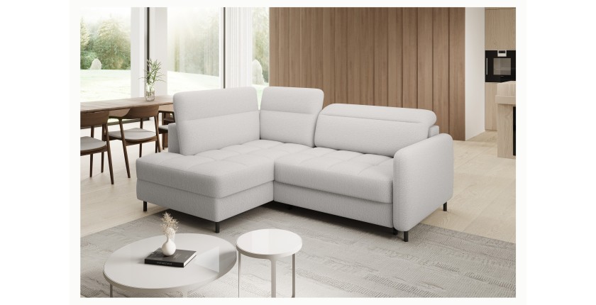 Canapé d’angle gauche convertible BARNEA 208 cm blanc avec rangement 
