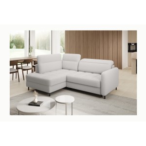 Canapé d’angle gauche convertible BARNEA 208 cm blanc avec rangement 