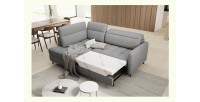 Canapé d’angle gauche convertible BARNEA 208 cm gris chiné avec rangement 