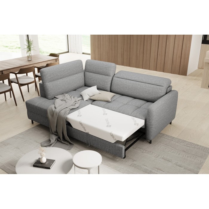 Canapé d’angle gauche convertible BARNEA 208 cm gris chiné avec rangement 