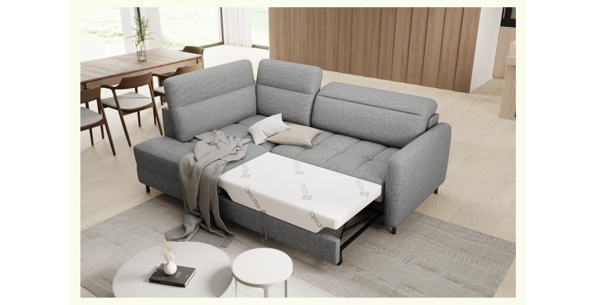 Canapé d’angle gauche convertible BARNEA 208 cm gris chiné avec rangement 