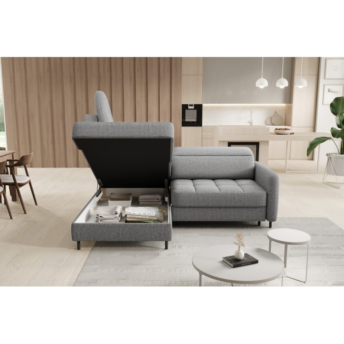 Canapé d’angle gauche convertible BARNEA 208 cm gris chiné avec rangement 